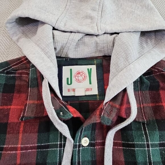 Free Planet Christmas Flannel Hoodie Men's Large Long Sleeve Button-Up EUC LN - Picture 5 of 16